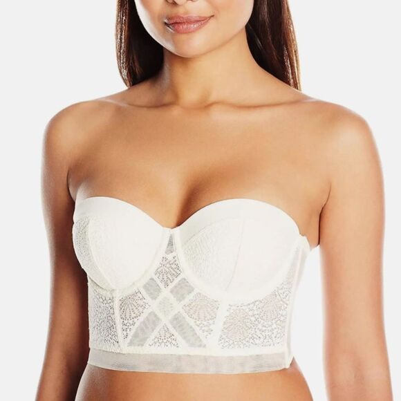 Calvin Klein Women’s Size 34B Ivory Lace Corset Top Longline Bra Strapless - Picture 1 of 9